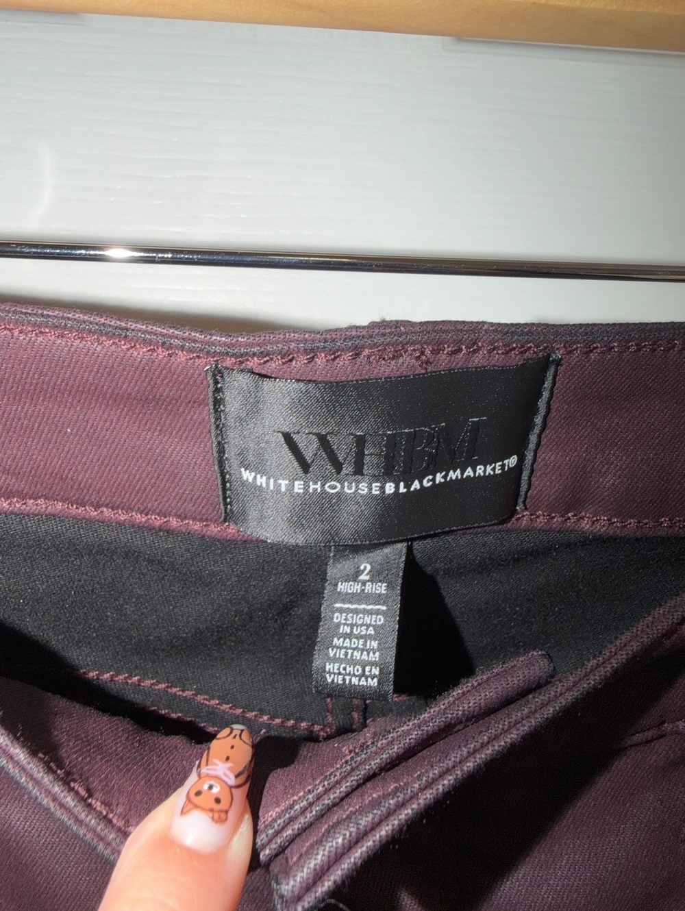 White House Black Market High Rise Slim Boot Coated Pants Burgundy Size 2 NWT - Picture 2 of 9